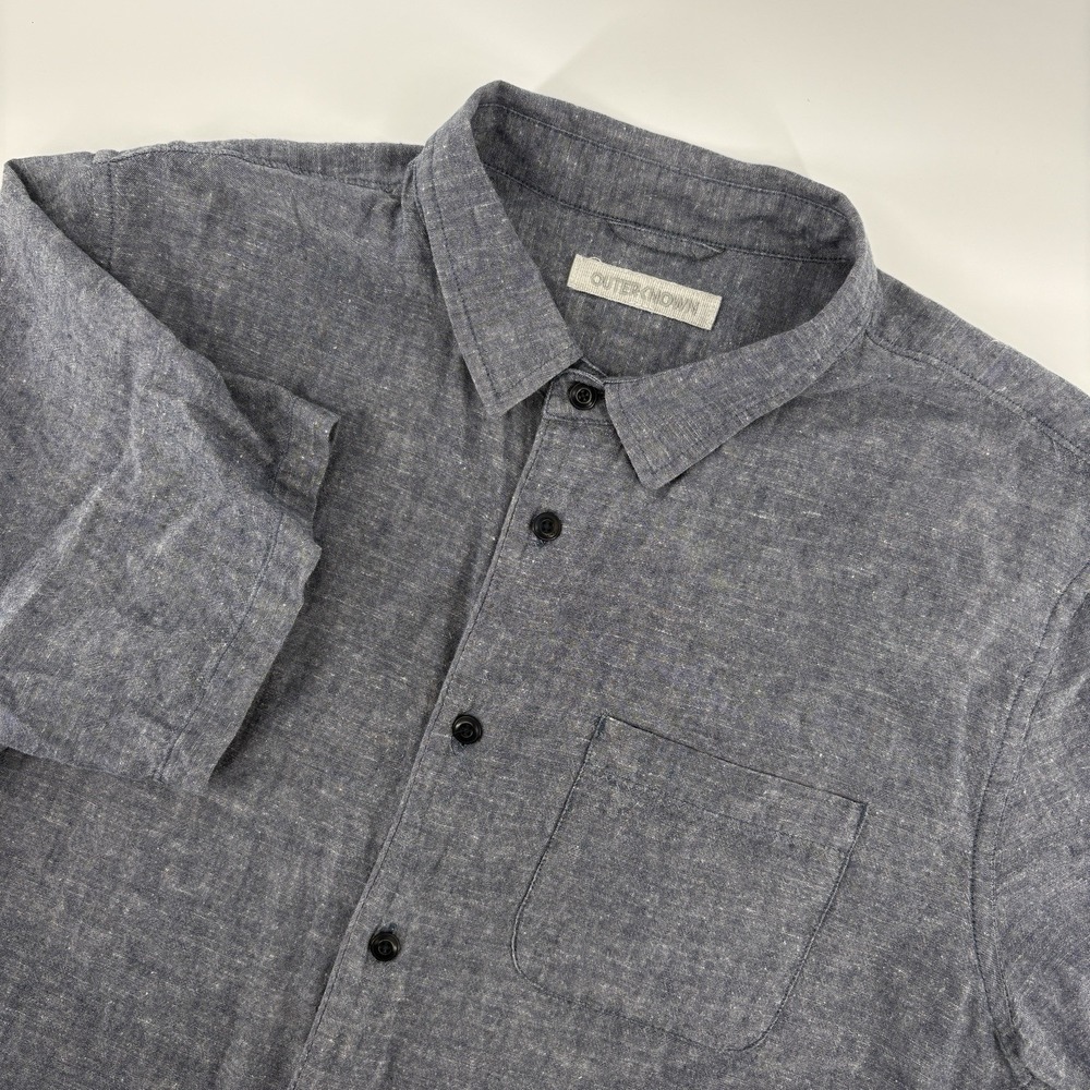 Outerknown Shirt Mens‎ Extra Large Blue Chambray Button Up Short Sleeve Hemp